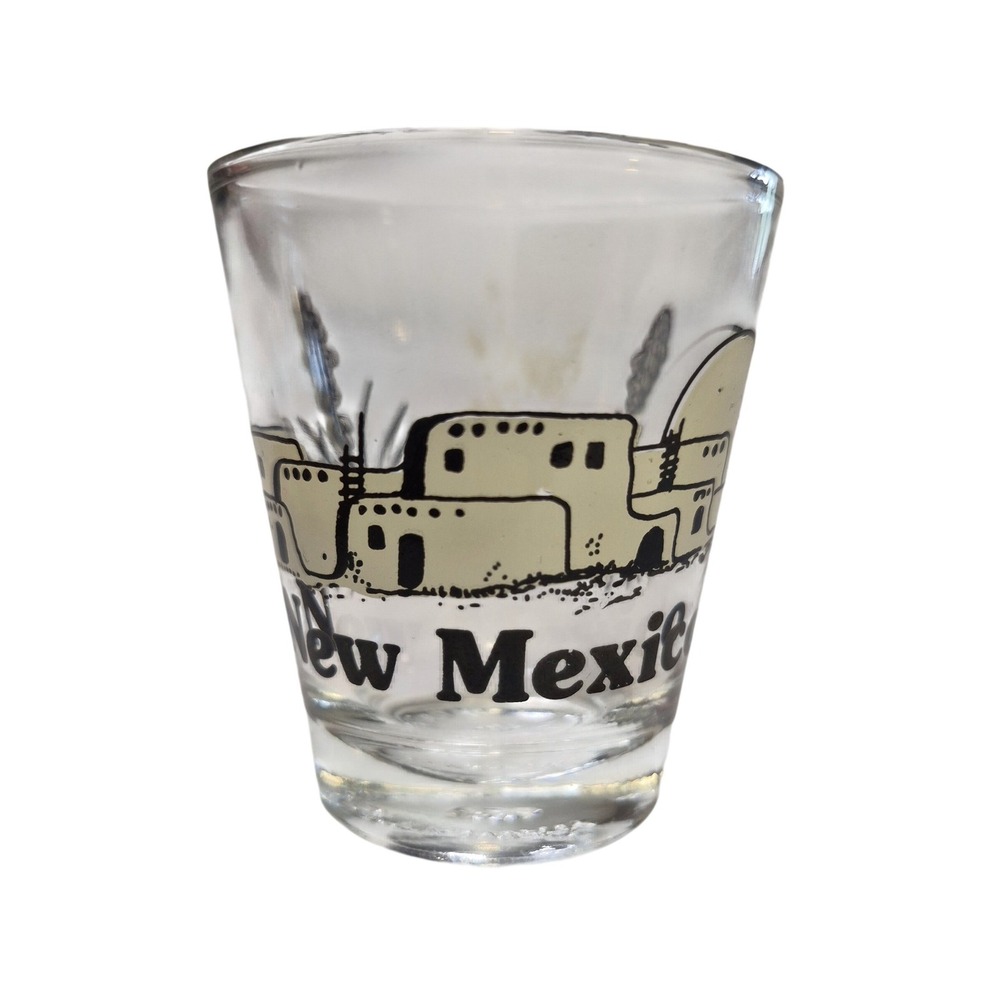 New Mexico Souvenir Shot Glass Pueblo Desert Scene Taiwan
